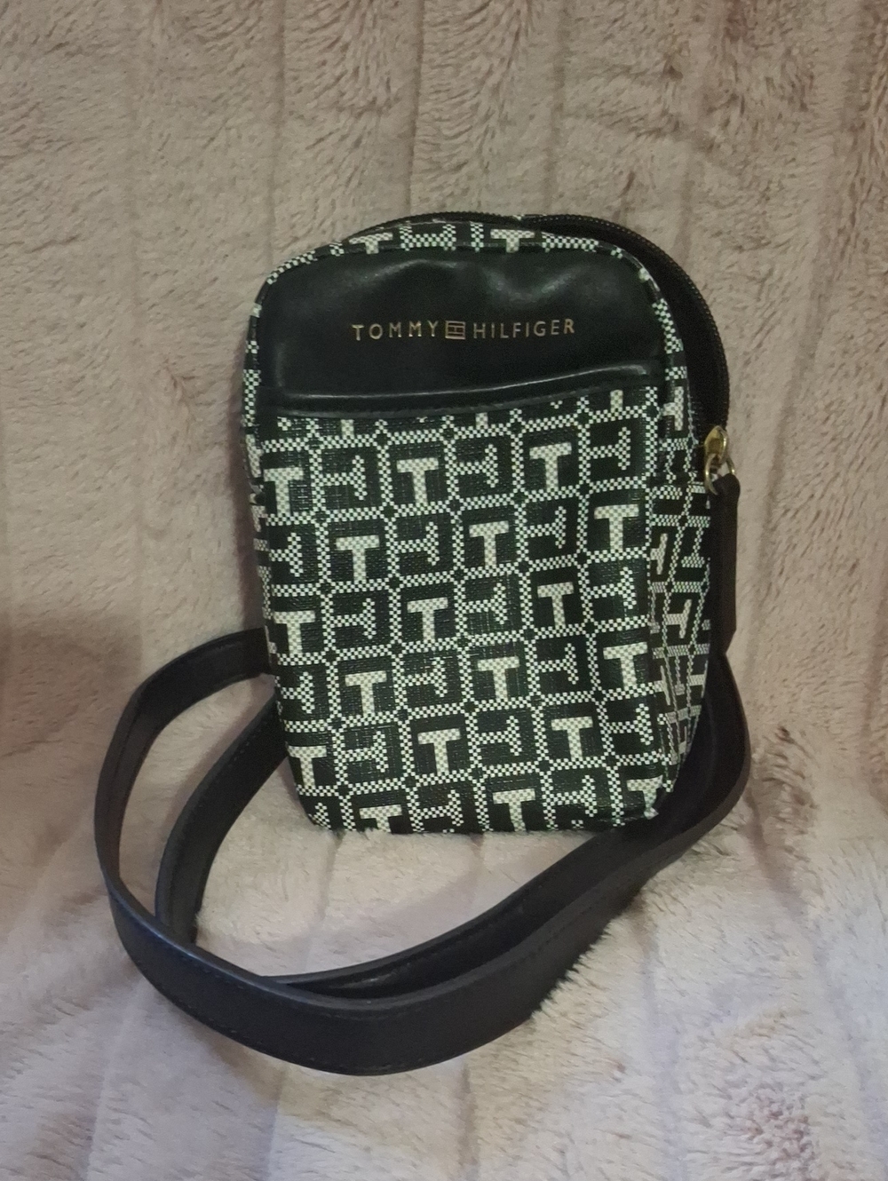 Tommy Hilfiger Black & White Monogram Mini Crossbody